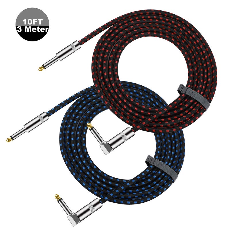 EastyGold Guitar Instrument Cable 10 Foot 1/4 inch Straight to Right Angle Noise Reduction Audio Cord 6.35 mm for Electric Guitar Bass Keyboard Drum Speaker Microphone 2 Pack - Image 2